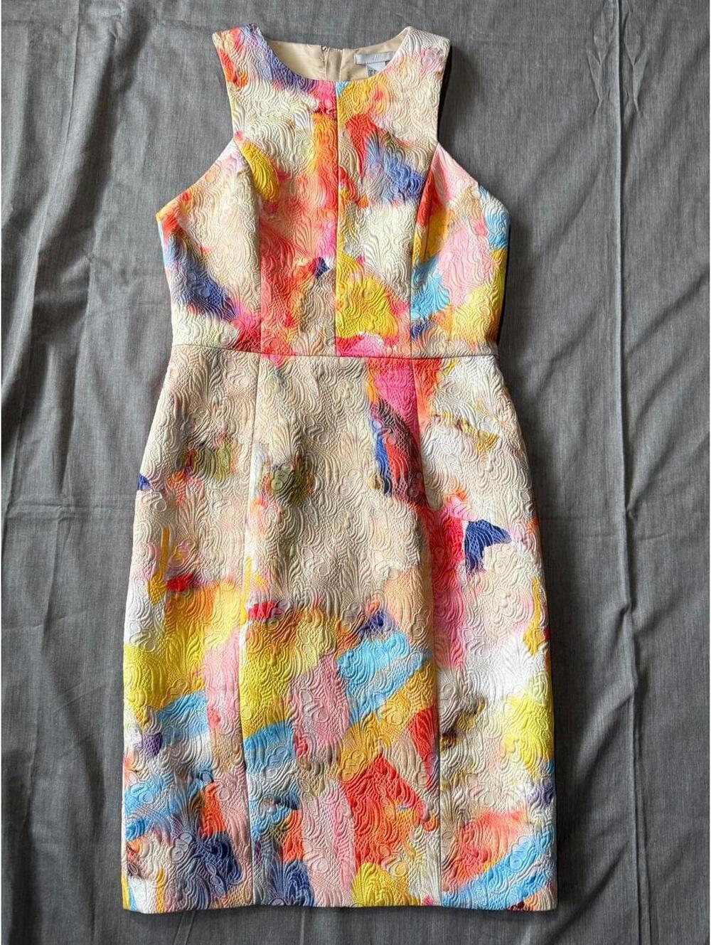 H&M Sleeveless Multicolored Embossed Floral Abstract Sheath Dress Size 8